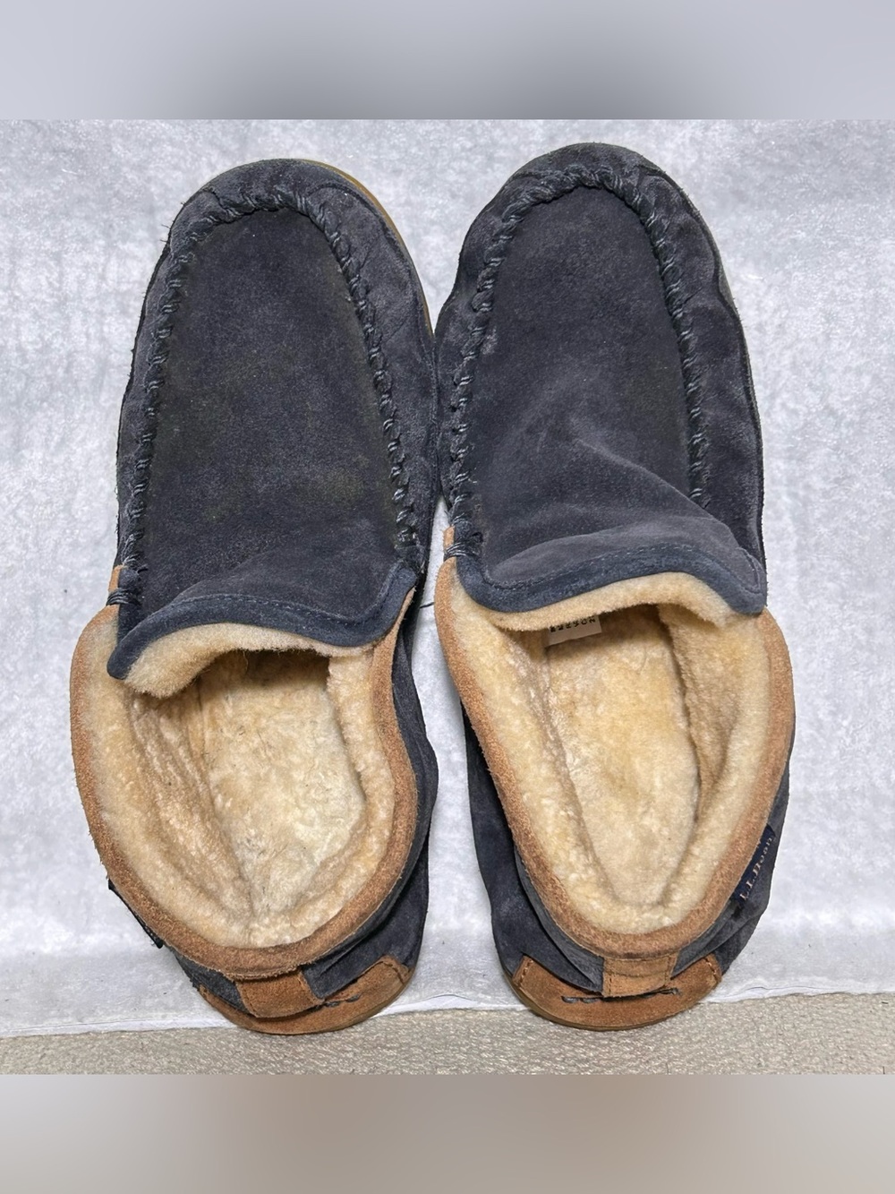 LL Bean Mens Blue Suede Wicked Good Shearling-Lined Moc SlipOn Boots Shoes SZ 10 - Picture 5 of 11